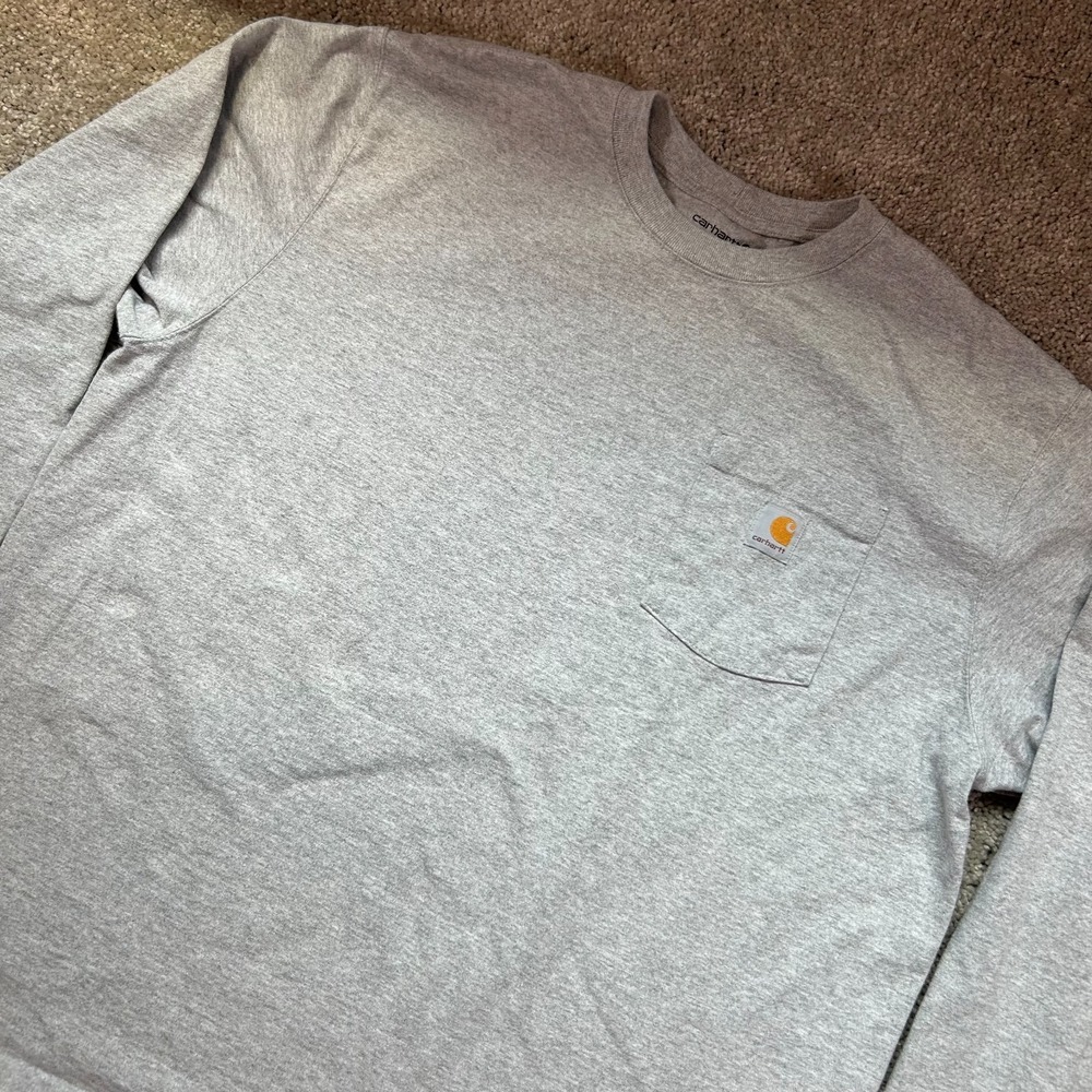 Carhartt‎ Dearborn LS Logo T Shirt Mens XL Gray Heavyweight Workwear Loose Fit